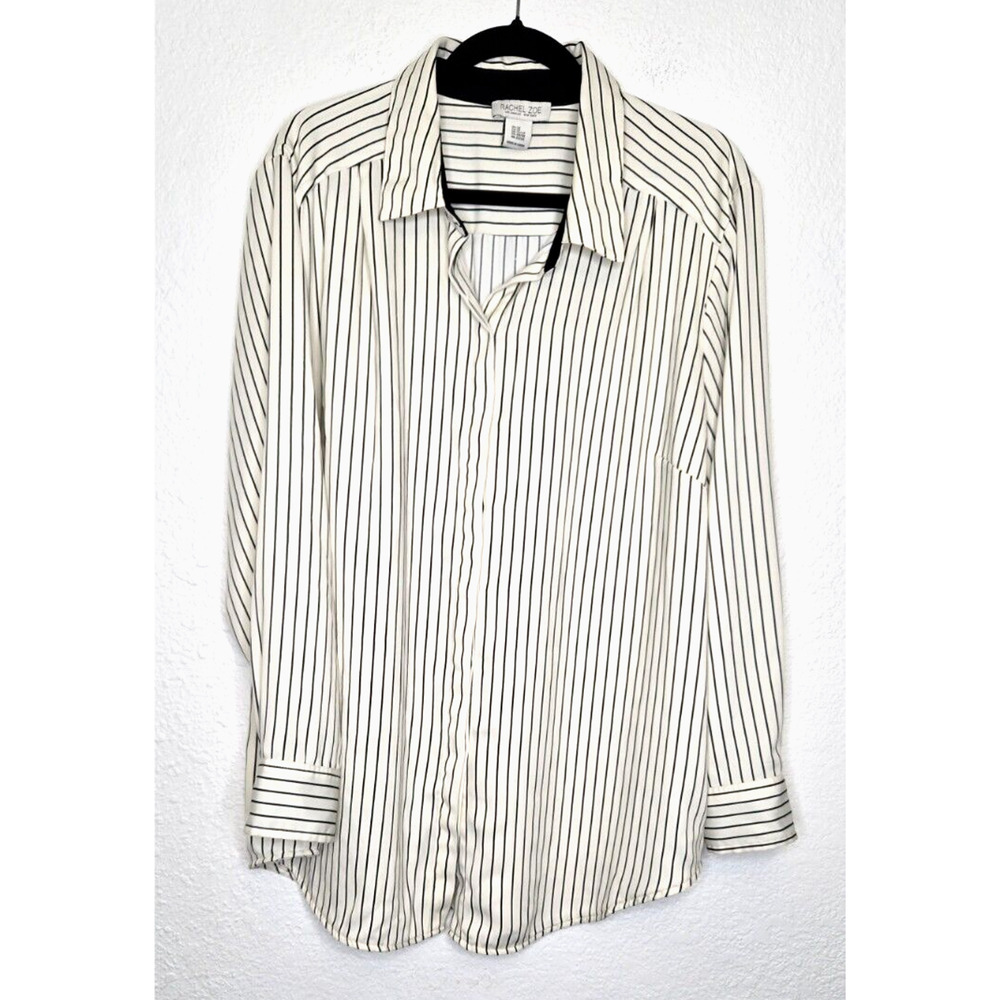 Rachel Zoe Womens Button Up Shirt Plus 2X White Black Striped Long Sleeve Blouse - Picture 1 of 8